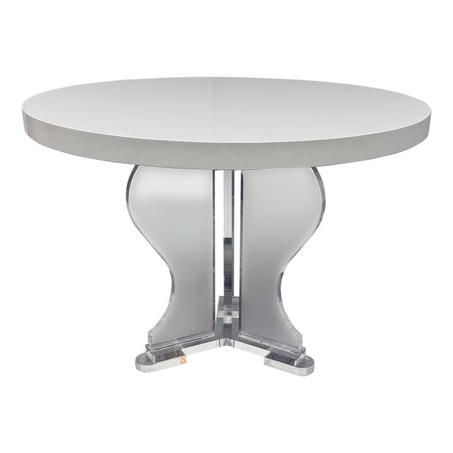 Bespoke Round White Caesarstone Top + Lucite Pedestal Base, 42 Inches For Sale