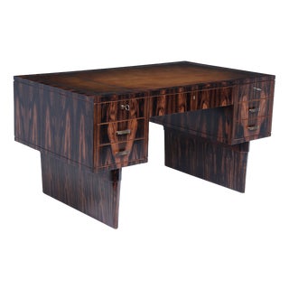 Art Deco Italian Macassar Ebony Desk with Leather Top, 1950s For Sale