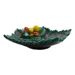 Mid-Century Barbotine Fruit Bowl with Leaves and Lemons, 1960s For Sale