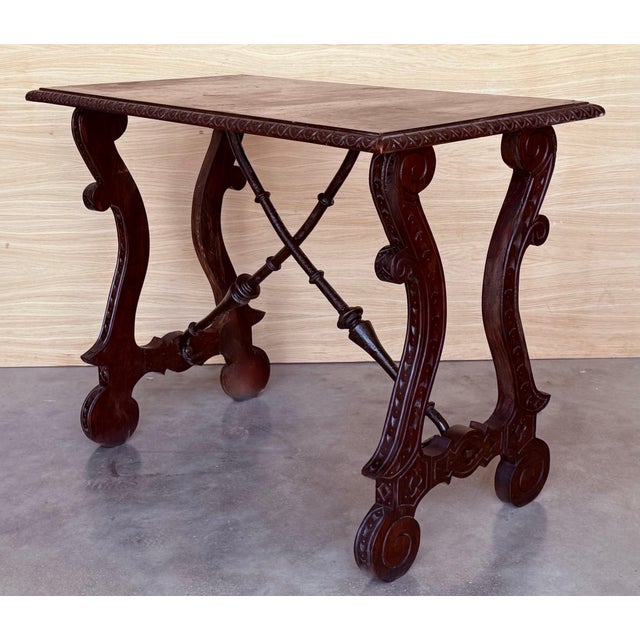 Baroque 19th Century Ebonized Baroque Spanish Side Table with Lyre Legs For Sale - Image 3 of 18