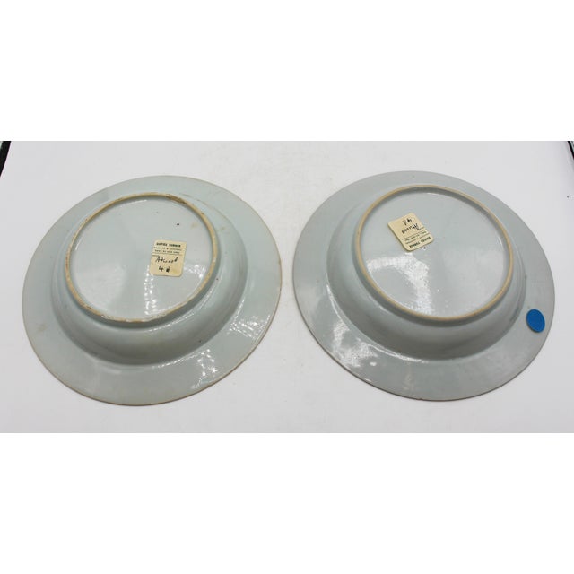 Circa 1740 Chinese Porcelain Pair of Famille Rose Armorial Soup Plates For Sale - Image 12 of 13