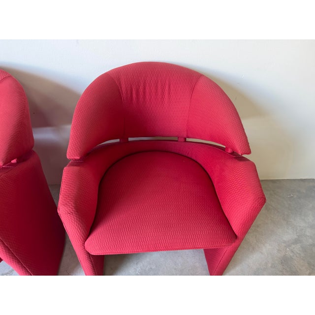 Italian Postmodern Matteo Grassi–Style Red Upholstered Accent Chairs – A Pair For Sale - Image 10 of 12