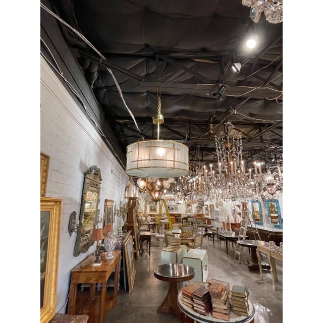 Early 21st Century Modern Frosted Murano Glass and Brass Chandelier For Sale - Image 5 of 6