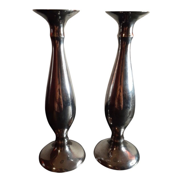 Vintage Pottery Barn Silverplated Taper Candlestick Holders- Set of 2 For Sale