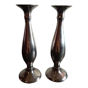 Vintage Pottery Barn Silverplated Taper Candlestick Holders- Set of 2