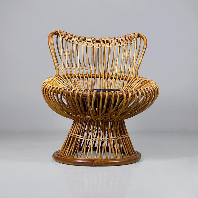 Mid-Century Modern Italian Armchair in Rattan and Fabric, 1960s For Sale - Image 17 of 18