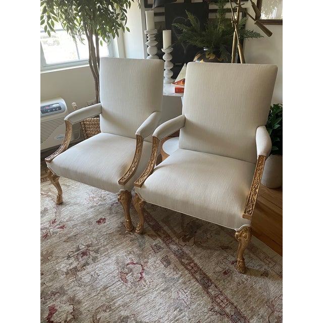 Wood Pair of Vintage Louis XV Carved Giltwood Fauteuils For Sale - Image 7 of 11