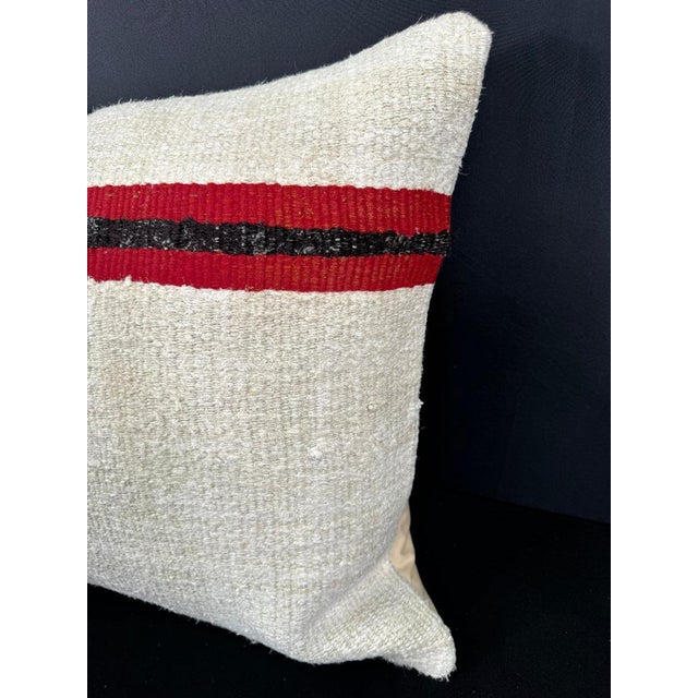 Contemporary Turkish Hemp Pillow Cushion Natural Beige Red Cushion Cover 20"x20" For Sale - Image 3 of 4