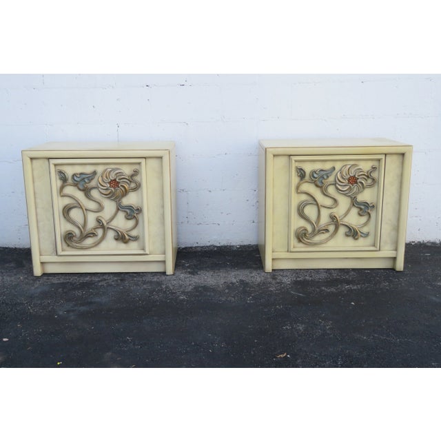 Hollywood Regency Pair of Painted Nightstands Side End Tables For Sale - Image 12 of 13