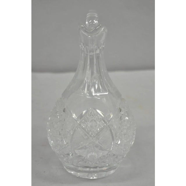 Glass Antique Victorian Leaded Crystal Glass Diamond Etched Small Water Pitcher Jug For Sale - Image 7 of 9