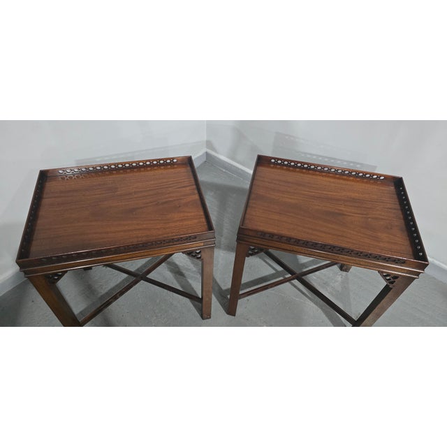 Brown Chippendale Mahogany Side Lamp Tables, 1910, Set of 2 For Sale - Image 8 of 11