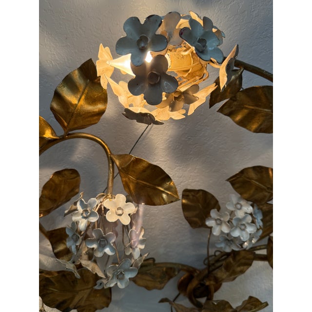 Hollywood Regency Wrought-Iron Hydrangea Wall Lamp, Four Light For Sale - Image 4 of 5