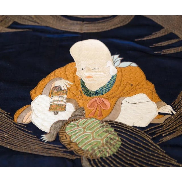 19th C. Japanese Fukusa Goldwork Embroidery Turtle Antique Silk Textile For Sale - Image 4 of 9