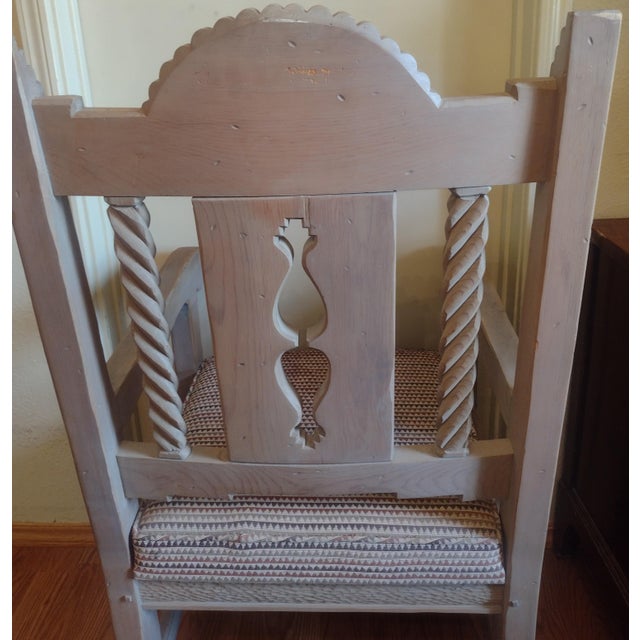 Late 20th Century Ernest Thompson Santa Fe Style - Southwest Carved Wood Armchair With Sunburst Back For Sale In Santa Fe - Image 6 of 13