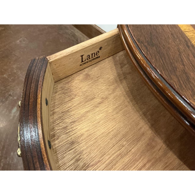 Wood Vintage Lane Chinese Chippendale Style Banded Mahogany Accent Table W Glass Top For Sale - Image 7 of 7