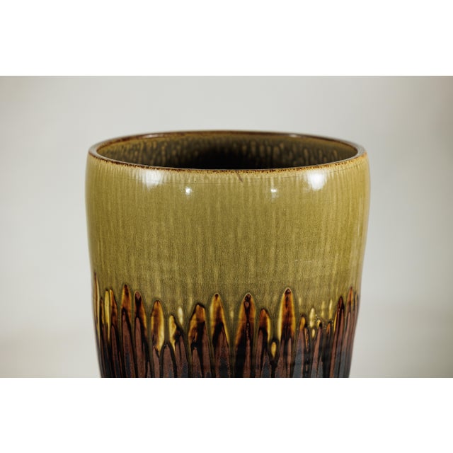 Late 20th Century Large Artisan Ceramic Planter with Olive and Brown Drip Glaze For Sale - Image 18 of 18