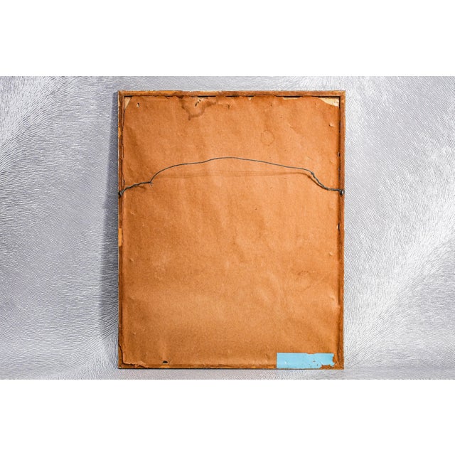 Framed Mid-Century Figurative Vintage Artwork Watercolor Painting Portrait of a Man Mustache Hat For Sale - Image 12 of 12