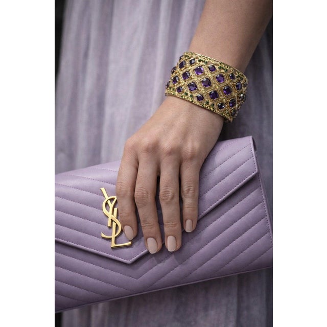 Late 20th Century Bochic “Capri” Vintage Amethyst & Multi Color Gem & Cuff - 18K Gold & Silver For Sale - Image 5 of 12