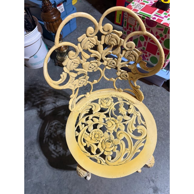 1970s Oval Glass Table With Solid Metal Scroll Base and 3 Metal Scroll Chairs For Sale - Image 10 of 12