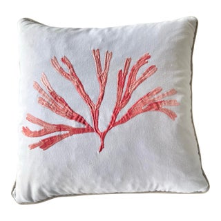 Coastal Coral Branch Accent Pillow For Sale