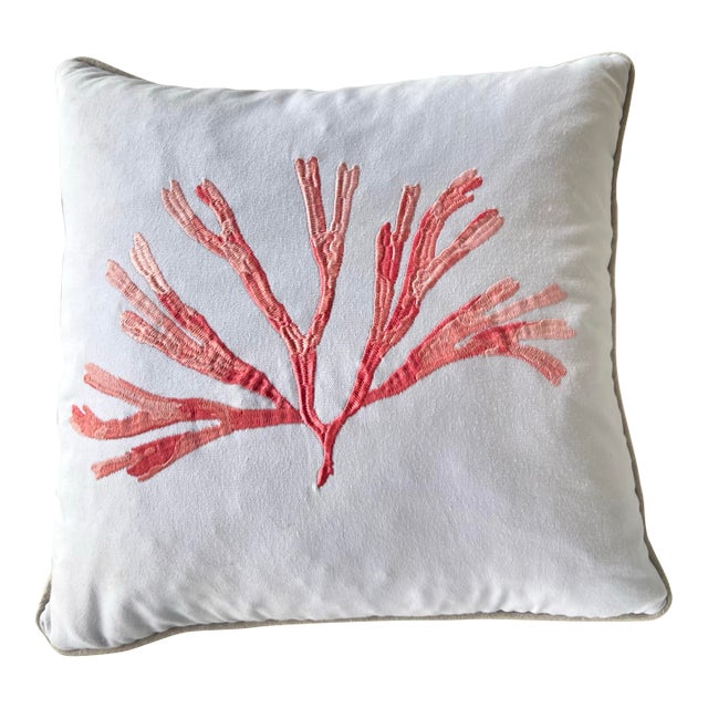 Coastal Coral Branch Accent Pillow For Sale