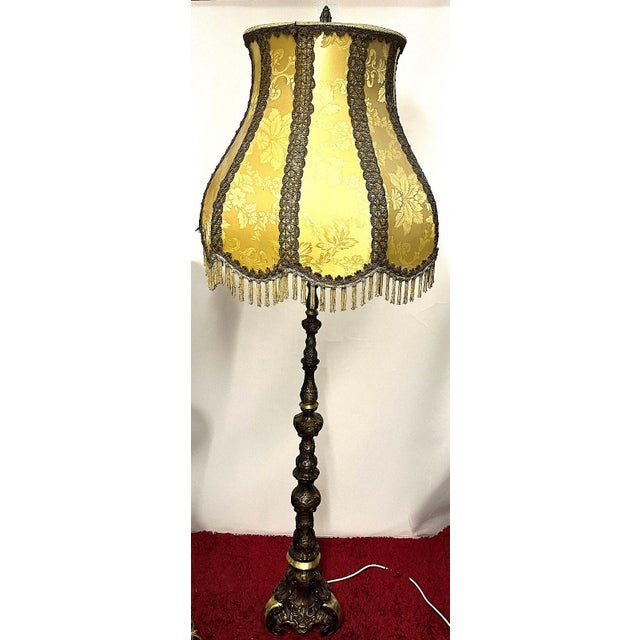 Brass Floor Lamp with Fabric Shade from Unbekannt, 1920s For Sale - Image 4 of 11