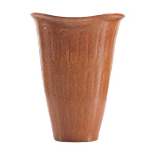 Scandinavian Vase with Incised Pattern & Red-Brown Hare's Fur Glaze by Gunnar Nylund for Rörstrand, 1950s For Sale