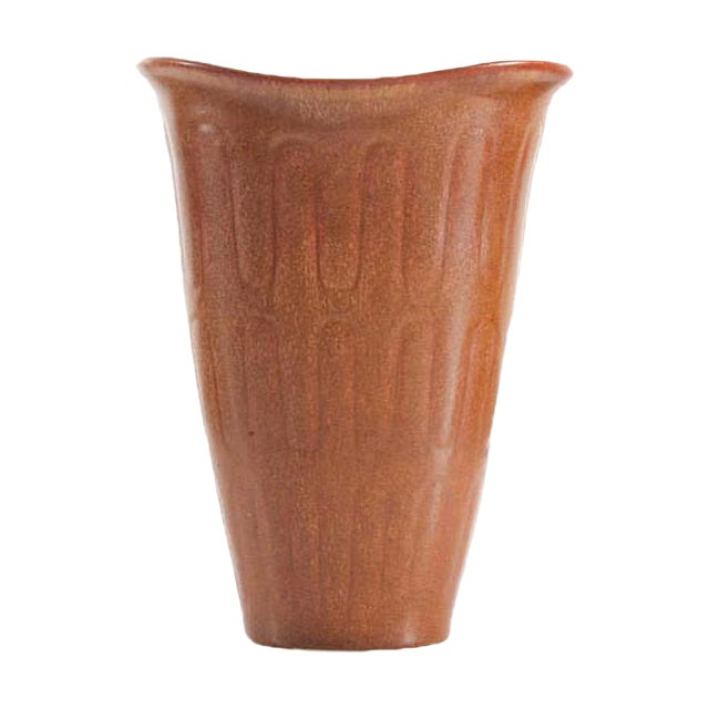 Scandinavian Vase with Incised Pattern & Red-Brown Hare's Fur Glaze by Gunnar Nylund for Rörstrand, 1950s For Sale
