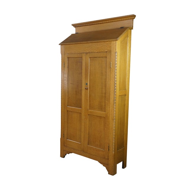 Victorian Antique American Victorian Slant Front Cabinet Bookcase Linen Press Wardrobe 75" For Sale - Image 3 of 13