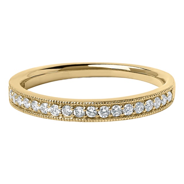 14K Yellow Gold 1/4 Cttw Round Diamond Milgrain Wedding Band (I-J Color, SI2-I1 Clarity) - Size 6.5 For Sale