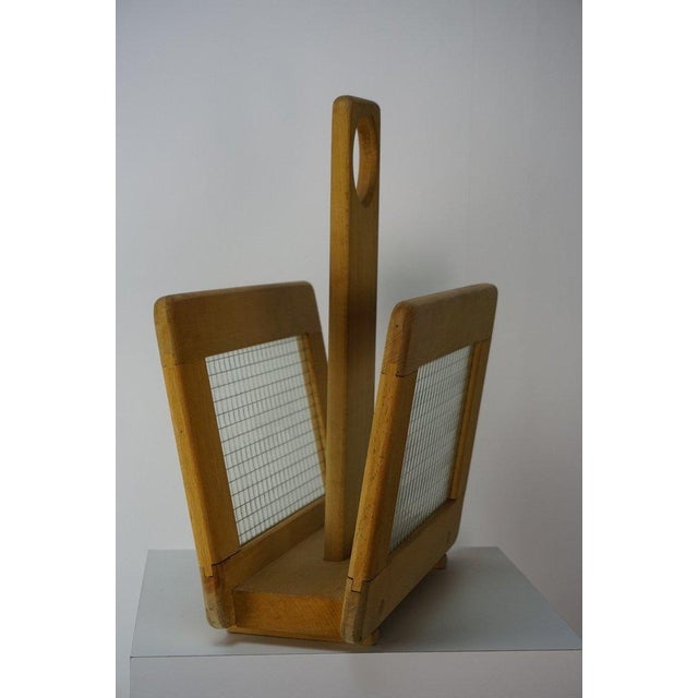 Mid 20th Century Vintage Oak and Glass Magazine Rack, 1960s For Sale - Image 5 of 10