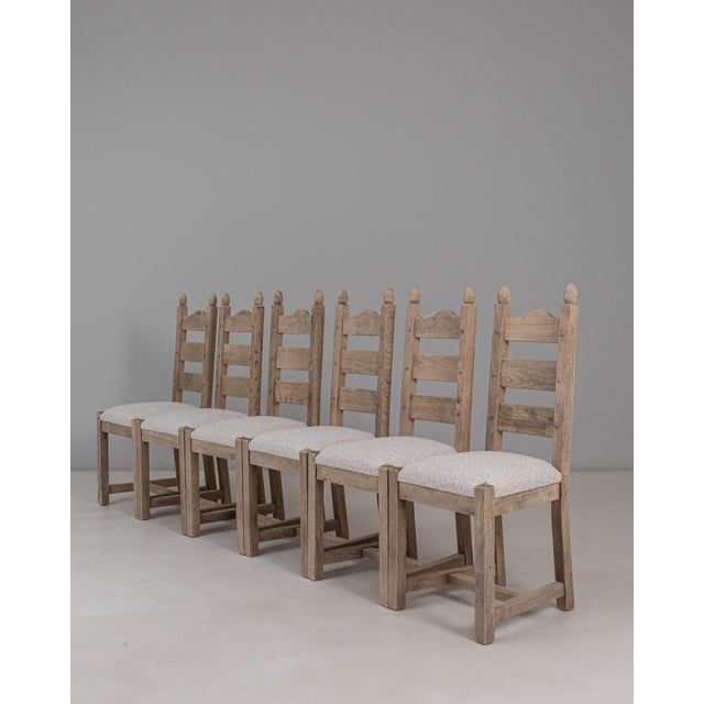 20th Century Belgian Upholstered Oak Ladderback Oak Dining Chairs - Set of 5 For Sale In Greensboro - Image 6 of 18