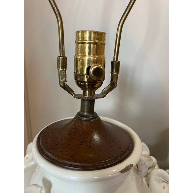 Pair Vintage French Ceramic Cream Glazed Vine Grape Theme Lamps For Sale - Image 9 of 13