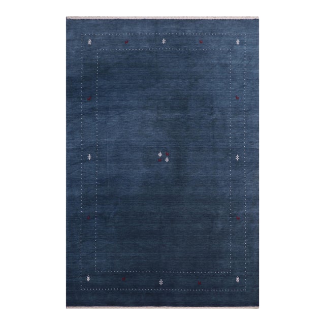 Boho Chic Gabbeh Blue/White Wool Rug - 8'10''x11'10'' For Sale