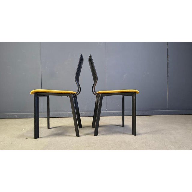 Vintage Black Leather and Fabric Dining Chairs, 1980s, Set of 6 For Sale - Image 3 of 14