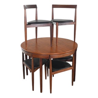 Hans Olsen "Roundette" Dining Table + Six Chairs in Teak - Set of 7 For Sale