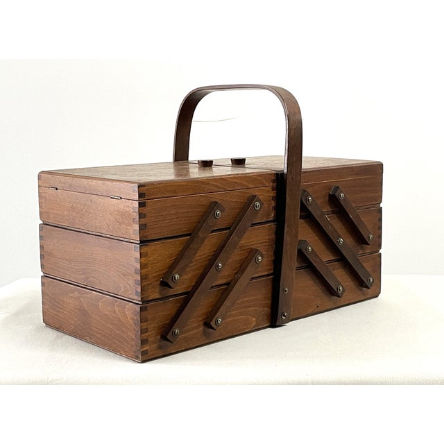 1940s Vintage Accordion Sewing Box For Sale - Image 5 of 11