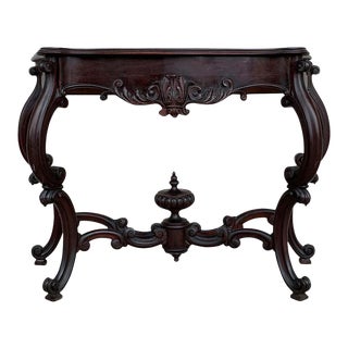 20th Century French Regency Carved Walnut Console Table With Drawer For Sale
