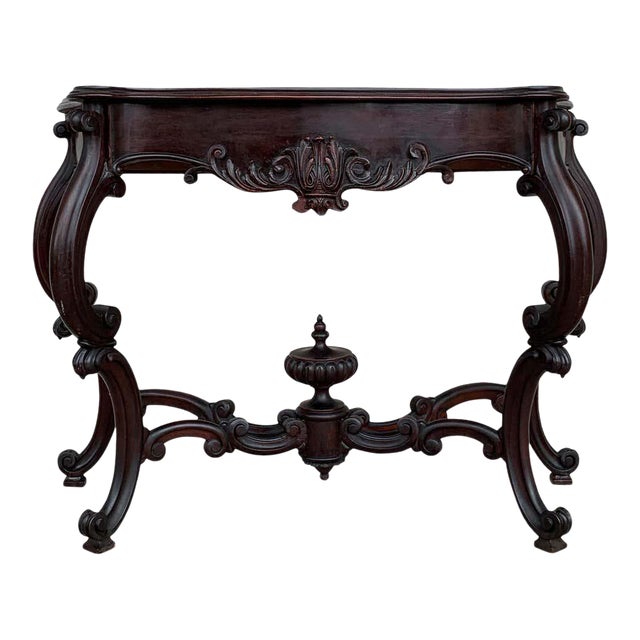 20th Century French Regency Carved Walnut Console Table With Drawer For Sale