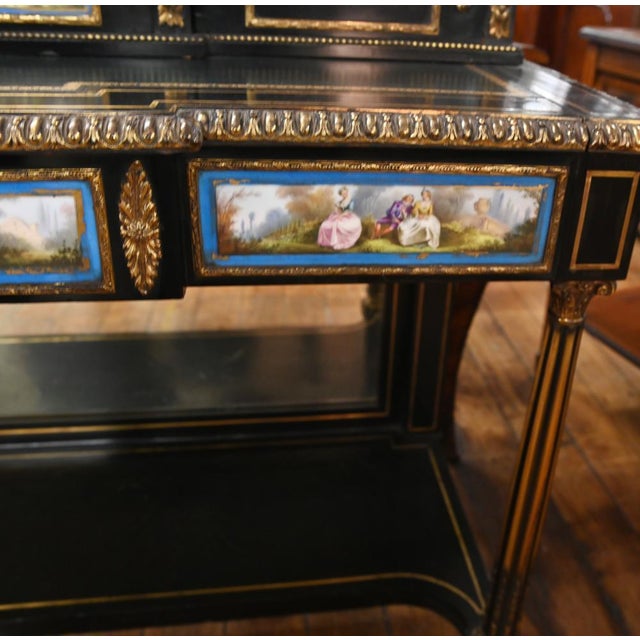 Black Victorian Side Cabinet with Ebonized Sevres Porcelain Plaques, 1880 For Sale - Image 8 of 14