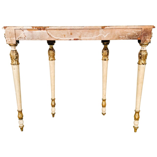 1950s Neoclassical Style Italian Gilt & Cream Painted Finish Demilune Console Table For Sale - Image 12 of 13