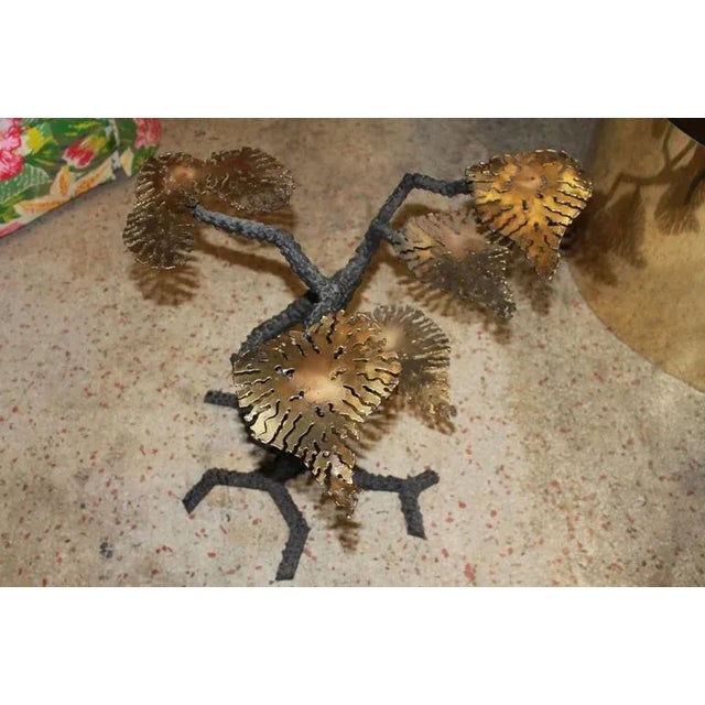 Vintage style of Silas Seandel brass torch-cut leaf and bronze tree trunk coffee table base. Does not include glass top....