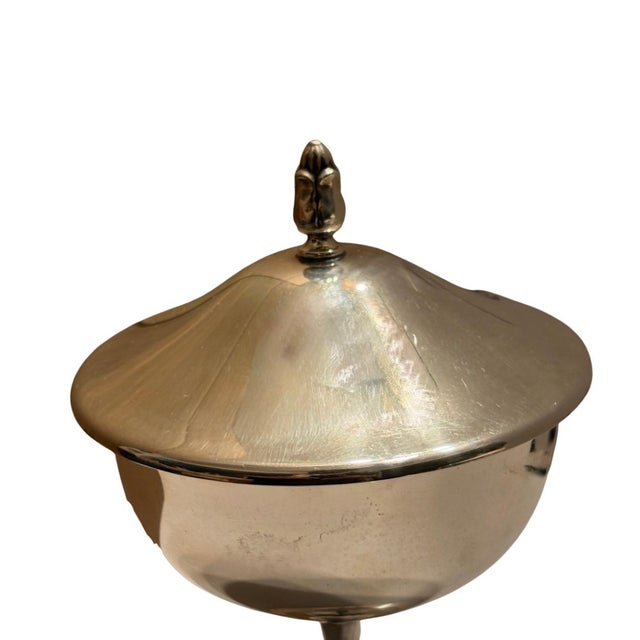 Mid-Century Modern Vintage Silver Plate Covered Compote Candy Dish by Oneida For Sale - Image 3 of 5