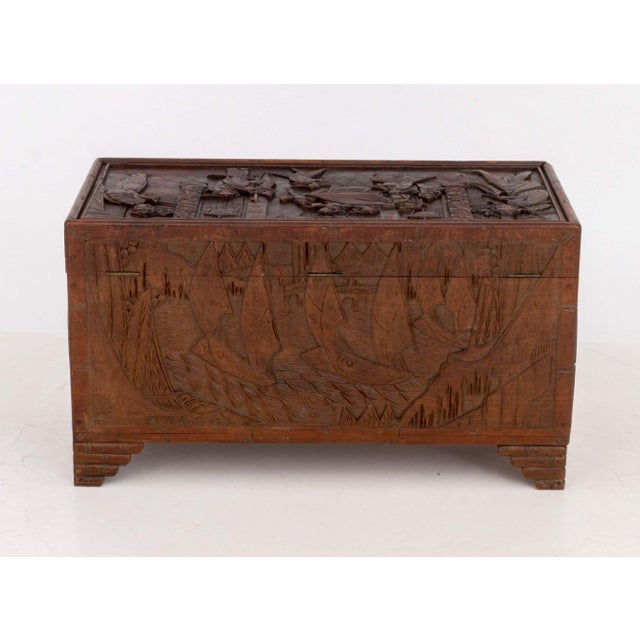 Chinese Figural Carved Camphor Wood Chest For Sale - Image 11 of 12