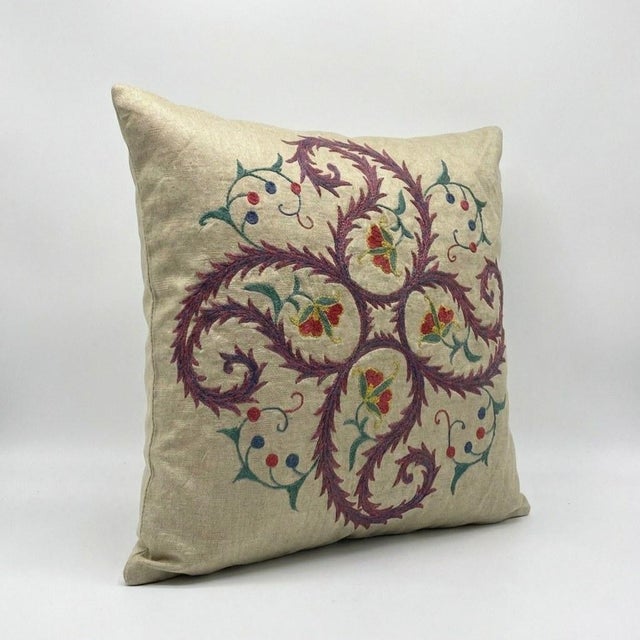 Mid-Century Modern Embroidered Cotton Suzani Pillow Cover 18'' X 18'' For Sale - Image 3 of 4