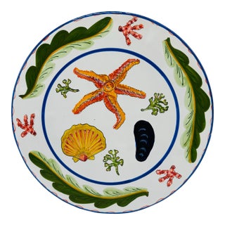 1980s Hand Painted Italian Coastal Cake Plate For Sale