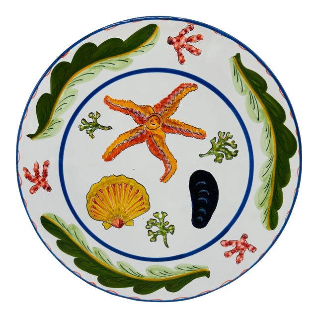 1980s Hand Painted Italian Coastal Cake Plate For Sale