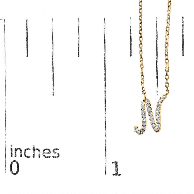 Early 21st Century 10K Yellow Gold Diamond Accent "N" Initial Script Style Pendant Necklace For Sale - Image 5 of 5
