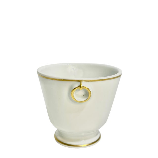 Vintage Gilt Decorated White Porcelain Small Urn or Matchstick Holder From the Louvre Museum For Sale - Image 4 of 10