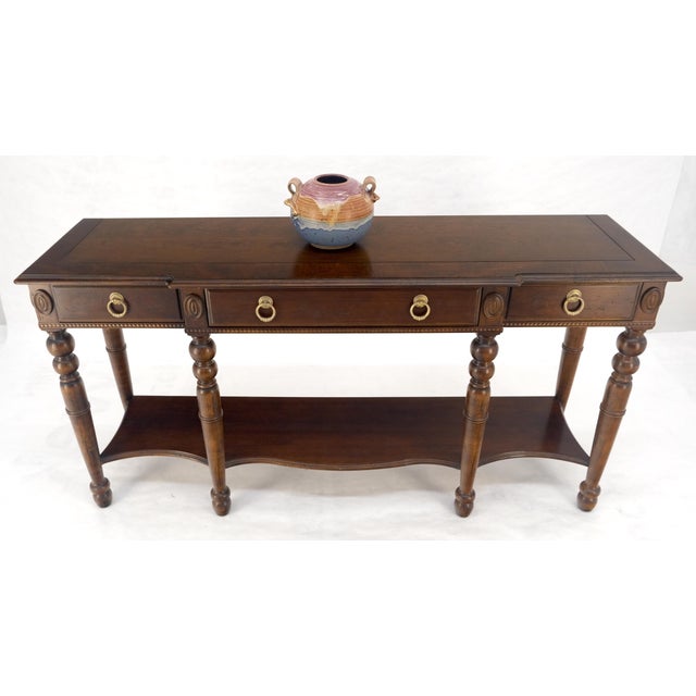 Wood Spanish Colonial Style 3 Drawers 60" Wide Console Table Credenza Brass Pulls For Sale - Image 7 of 16